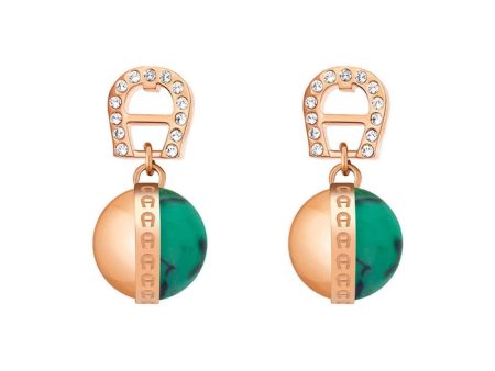 Aigner Analia Ladies Rose Gold Earrings With Malachite and Crystals Online Sale