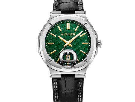 Aigner Taviano 2 Gents Green Dial Black Leather Strap Watch Discount