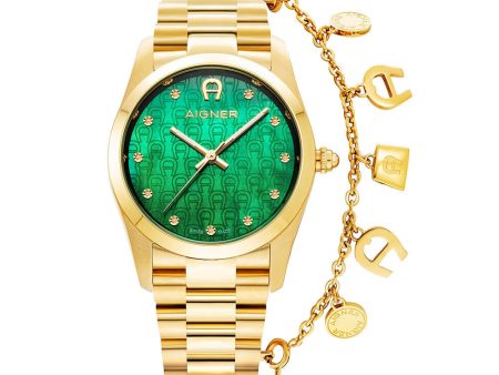 Aigner Scafati Ladies Green Dial Gold Stainless Steel Watch Fashion