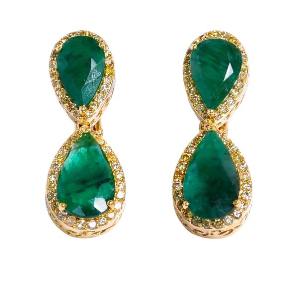 Ouzounian Jewelry Emerald and Diamond Drop Earrings For Discount