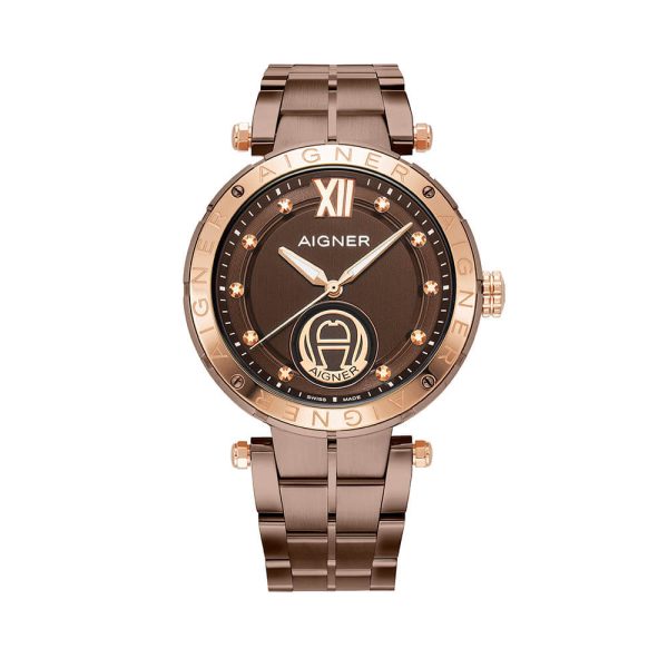 Aigner Vigevano Gents Brown Pattner Dial Brown With Rose Gold Stainless Steel watch Online