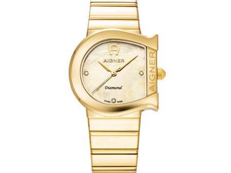 Aigner Matera Ladies Champagne MOP Gold Stainless Steel Diamond Watch Discount