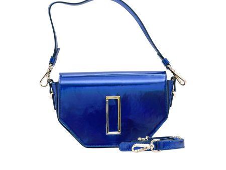 Abseel Women s Laminated Blue Royal Squared Shoulder Bag Hot on Sale