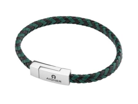 Aigner Gents Fashion Black and Green Leather Bracelet on Sale