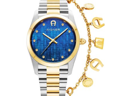 Aigner scafati Ladies Blue Dial Silver Gold Tone Watch Sale