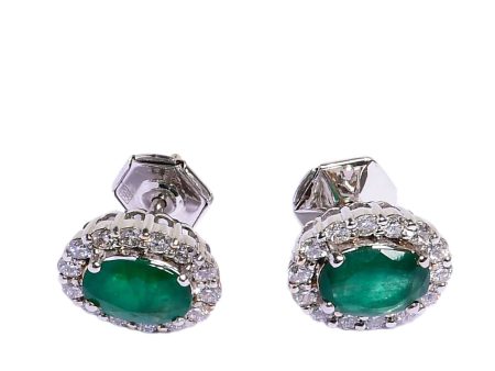 Ouzounian Jewelry Emerald and Diamond Stud Earrings Cheap