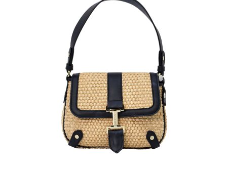 Iceberg Ladies Straw Shoulder Bag with Leather Trim Online Hot Sale