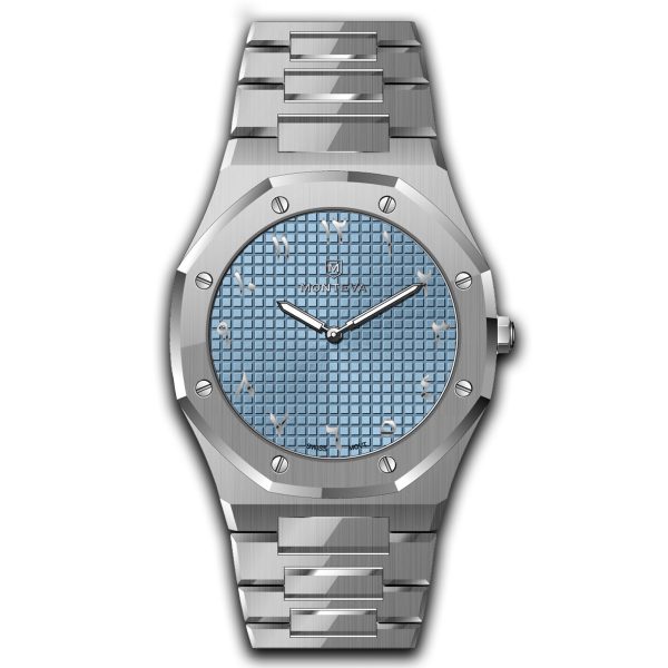 Monteva Gents Light Blue Dial Watch with Arabic Numerals and Metal Bracelet Online now