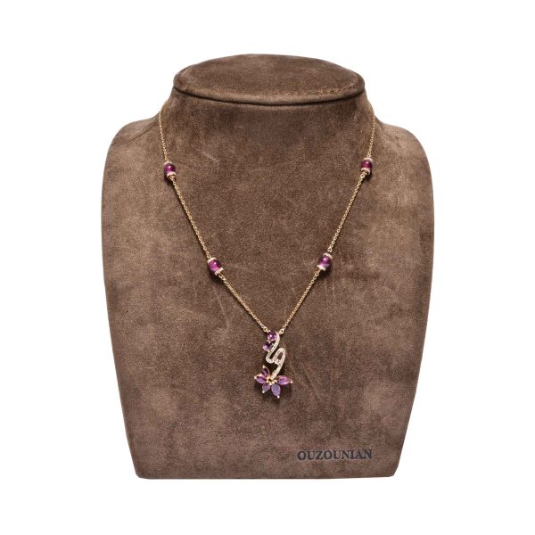 Ouzounian Jewelry Ruby and Diamond Flower Pendant Necklace Sale