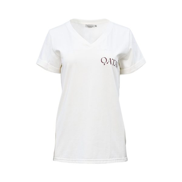 Sofya Women s White  V Shape T-Shirt Cheap