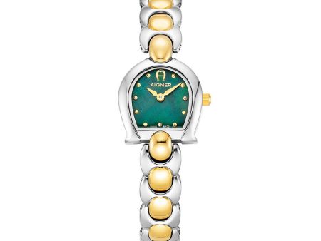 Aigner Elba Ladies Green Dial Silver Gold Tone Watch Hot on Sale