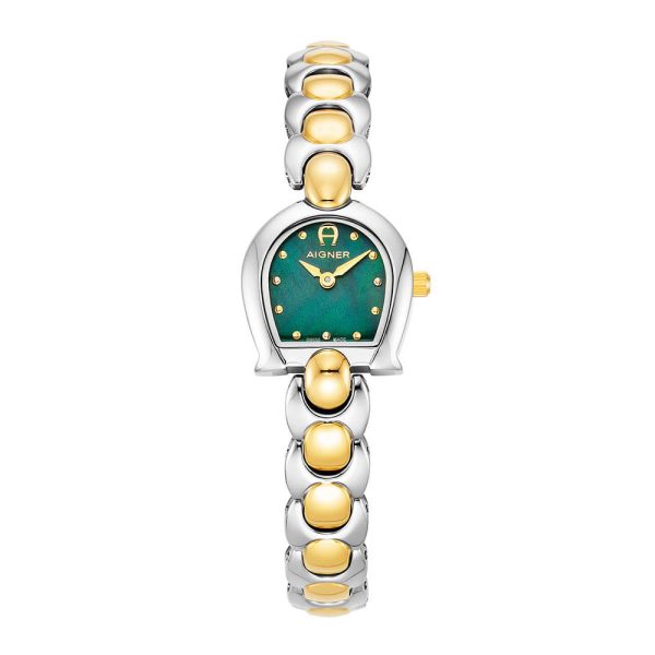 Aigner Elba Ladies Green Dial Silver Gold Tone Watch Hot on Sale