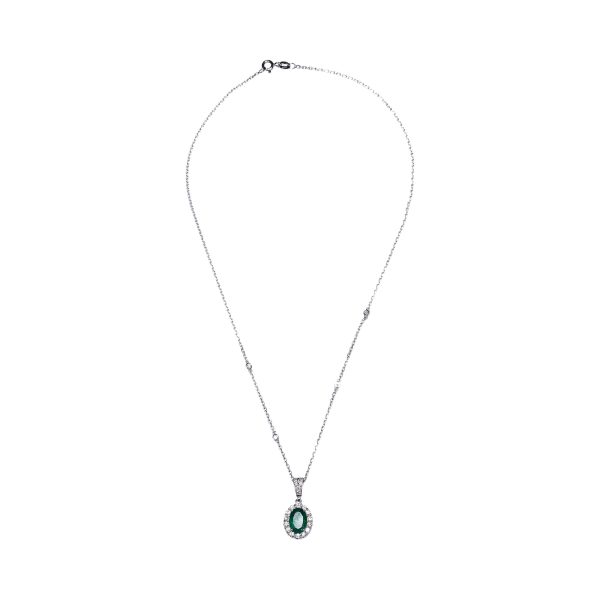 Ouzounian Jewelry Emerald and Diamond Pendant Necklace Online now