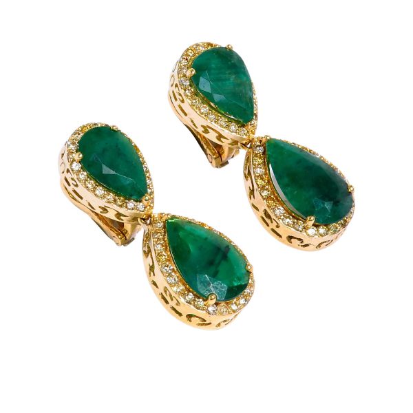 Ouzounian Jewelry Emerald and Diamond Drop Earrings For Discount