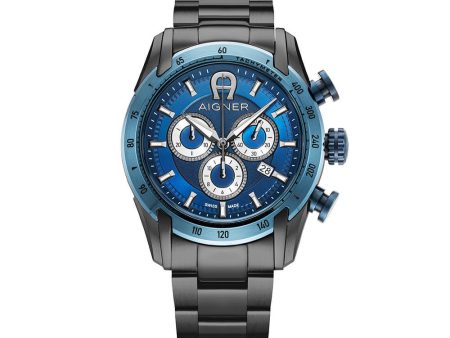 Aigner Benevento Gents Blue Dial Gun Stainless Steel Watch Hot on Sale