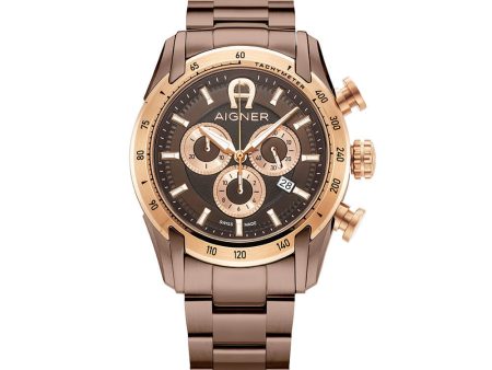 Aigner Benevento Gents  Brown Dial Brown With Rose Gold Stainless Steel Watch Supply